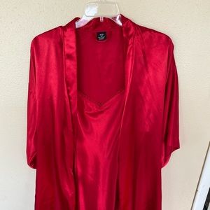 Red slip dress with robe
